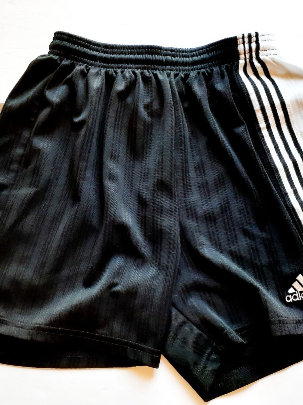Vintage 90s Adidas Boys Shorts Black White Soccer Athletic Gym Elastic Waist XL